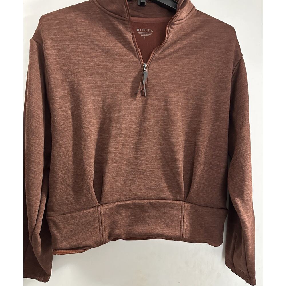 Athleta Women’s Brown 1/4 Zip Mock Neck Sweatshirt Long Sleeve Back Pocket Small
